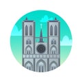 Notre Dame de Paris flat icon. Landmark of France, Paris historical sights.